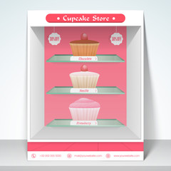 Flyer, template and menu for cup cake store.