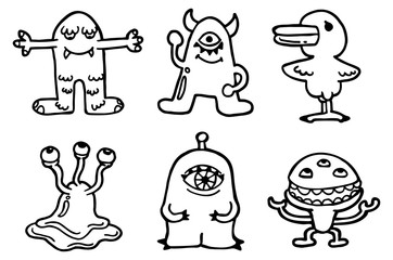 set of cute monster in doodle style