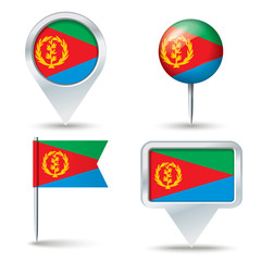 Map pins with flag of Eritrea