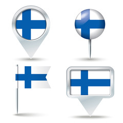 Obraz premium Map pins with flag of Finland