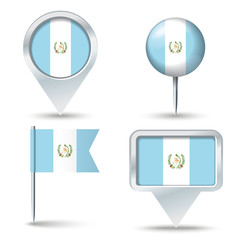 Map pins with flag of Guatemala