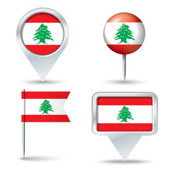 Map pins with flag of Lebanon