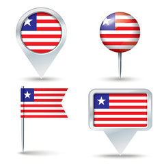 Map pins with flag of Liberia