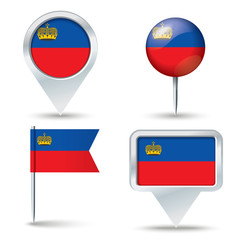 Map pins with flag of Liechtenstein