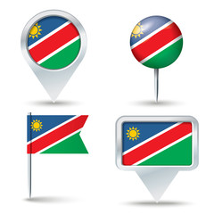 Map pins with flag of Namibia