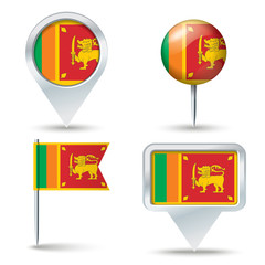 Map pins with flag of Sri Lanka