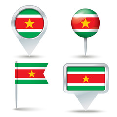 Map pins with flag of Suriname
