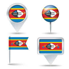 Map pins with flag of Swaziland