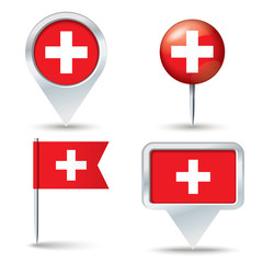 Fototapeta premium Map pins with flag of Switzerland