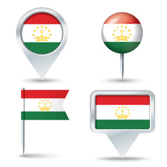 Map pins with flag of Tajikistan
