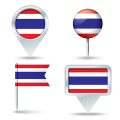 Map pins with flag of Thailand