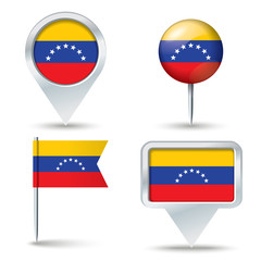 Map pins with flag of Venezuela