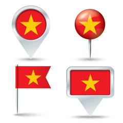 Map pins with flag of Vietnam