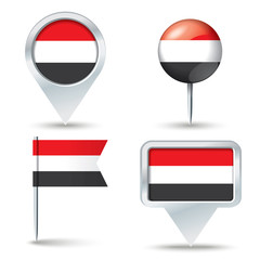 Map pins with flag of Yemen