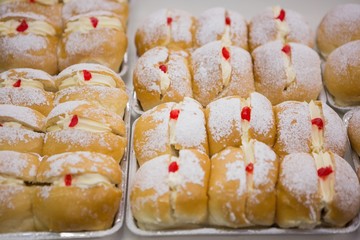 A large plate of cakes 