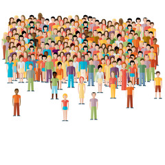 flat illustration of male community with a crowd of guys and men