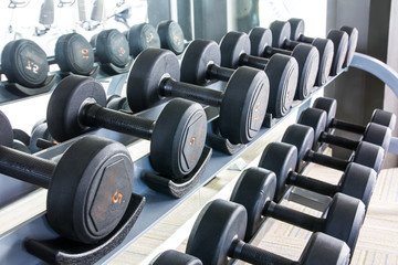 Naklejka na ściany i meble Rows of dumbbells in the gym