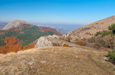 Beautiful mountains landscape at autumn season - mountain pasture Demerdzhi, Crimean peninsula