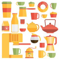 set of flat cafe design elements