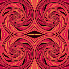 Abstract seamless red and black  rotating pattern of circles and spirals