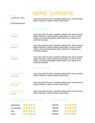 Professional clean styled resume/cv template design with orange and blue headings. 
