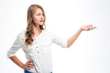 Woman holding copyspace on the palm