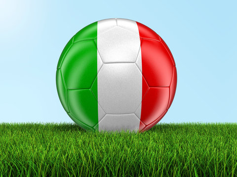 Soccer football with Italian flag on grass. Image with clipping path