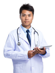 Doctor man hold with tablet pc