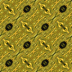 Abstract seamless gold, black and brown pattern with ornamental motifs