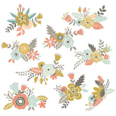 Obraz premium Vintage Hand Drawn Flowers set
