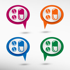 Pill icon on colorful chat speech bubbles