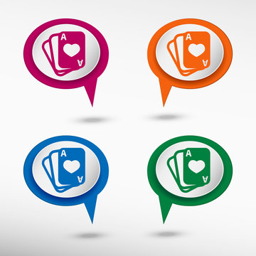 Game cards icon on colorful chat speech bubbles