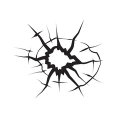 hole in glass cracked glass black and white vector