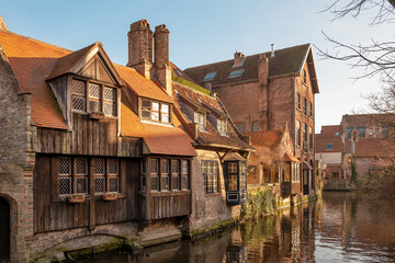 Typical houses around Dijver canal in historic center of Bruges