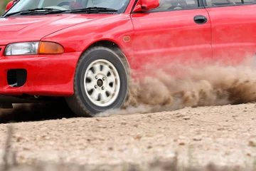 Fotobehang Rally car in dirt track. © toa555