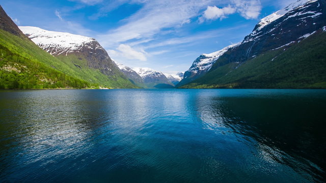Beautiful Nature Norway lake Lovatnet.