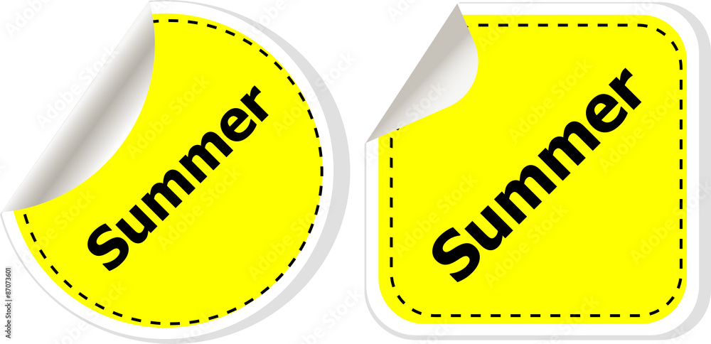 Poster word summer concept on button. banner, web button or message for online web site, presentation or ap