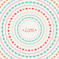 Naklejka premium Hand drawn vector colorful line border, frame set and scribble