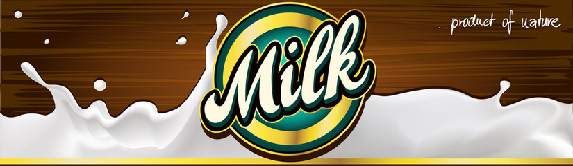 milk label design banner with wood - vector