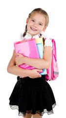 Portrait of smiling schoolgirl with backpack