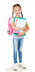 Portrait of smiling schoolgirl with backpack