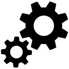 2 verzahnte Zahnräder, schwarz-weiß, Vektor, freigestellt