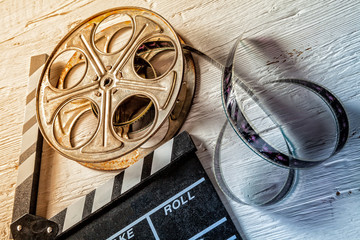 Film camera chalkboard and roll