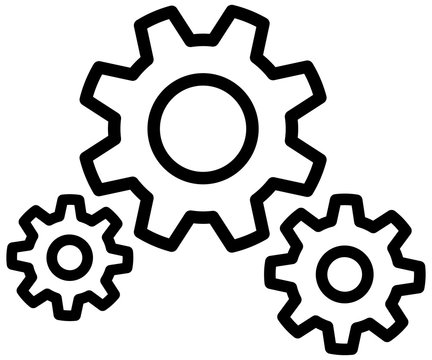 3 verzahnte Zahnr&auml;der, Liniensymbol, schwarzwei&szlig;, Vektor 