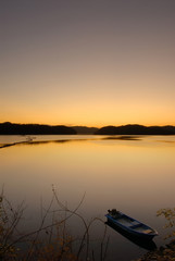 Calm lake with boat