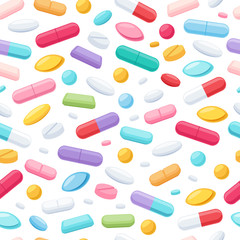 Colorful pills seamless pattern. Vector background.
