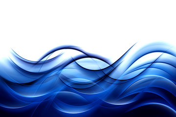 Powerful Blue Fractal Waves Art Abstract Design Background - obrazy, fototapety, plakaty