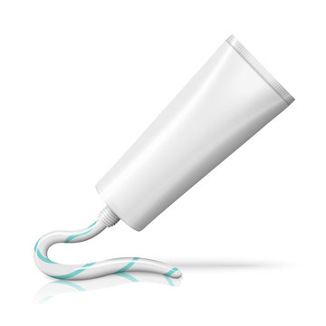 Blank white realistic tube with squeezed from - paste, cream