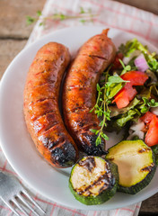 Grilled sausage with fresh vegetables