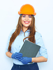 Business woman architect holding book